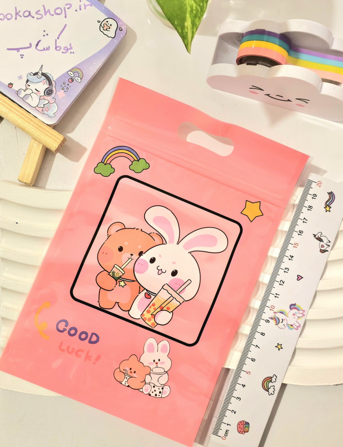 زیپ کیپ فانتزی good luck طرح خرگوش و خرس ،صورتی