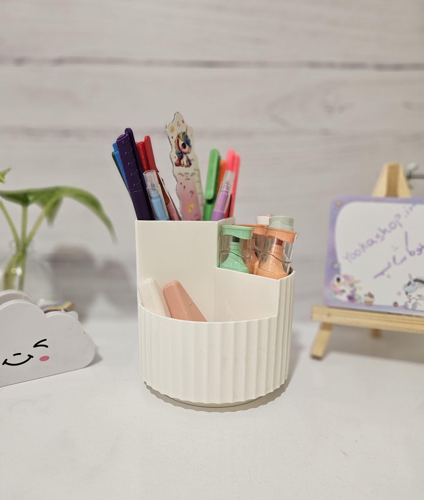 جاقلمی رومیزی چرخان رنگ سفید