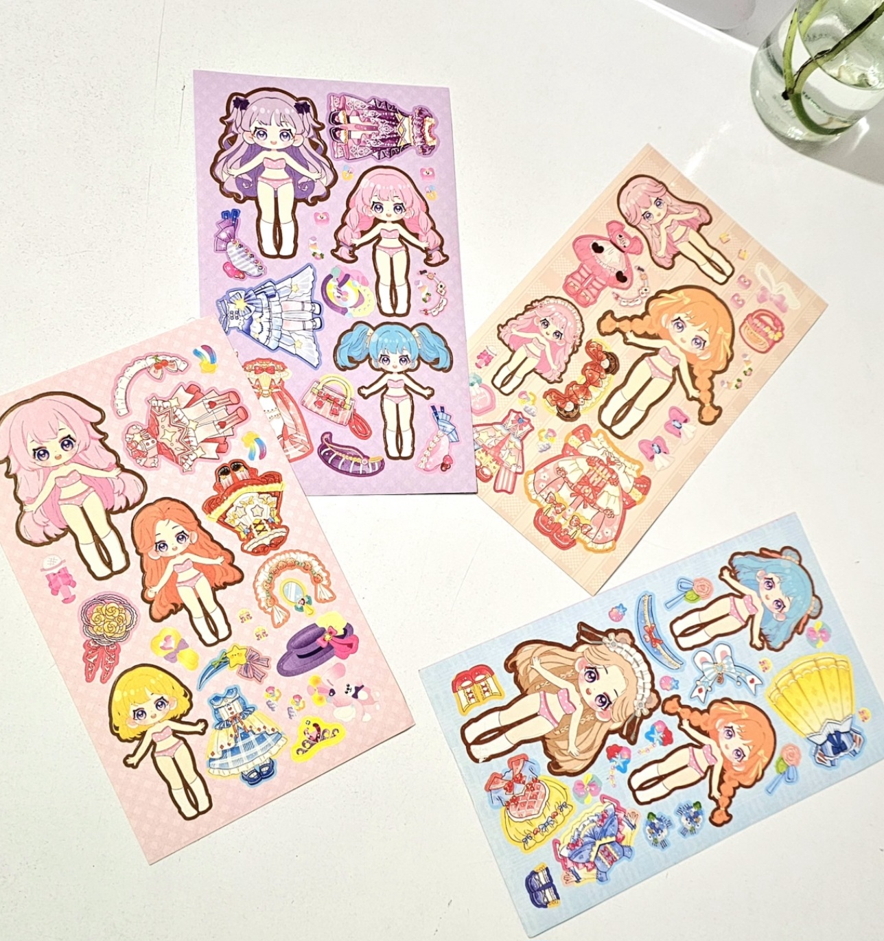 پک ۴برگی استیکر فانتزی تکمیلی طرح لباس دخترونه