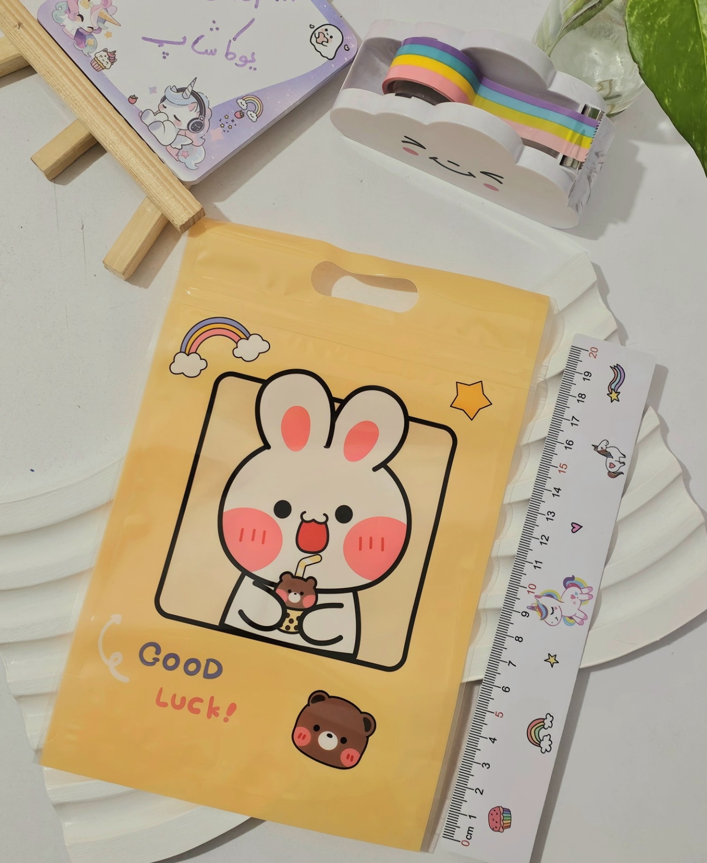 زیپ کیپ فانتزی good luck طرح خرگوش ،زرد