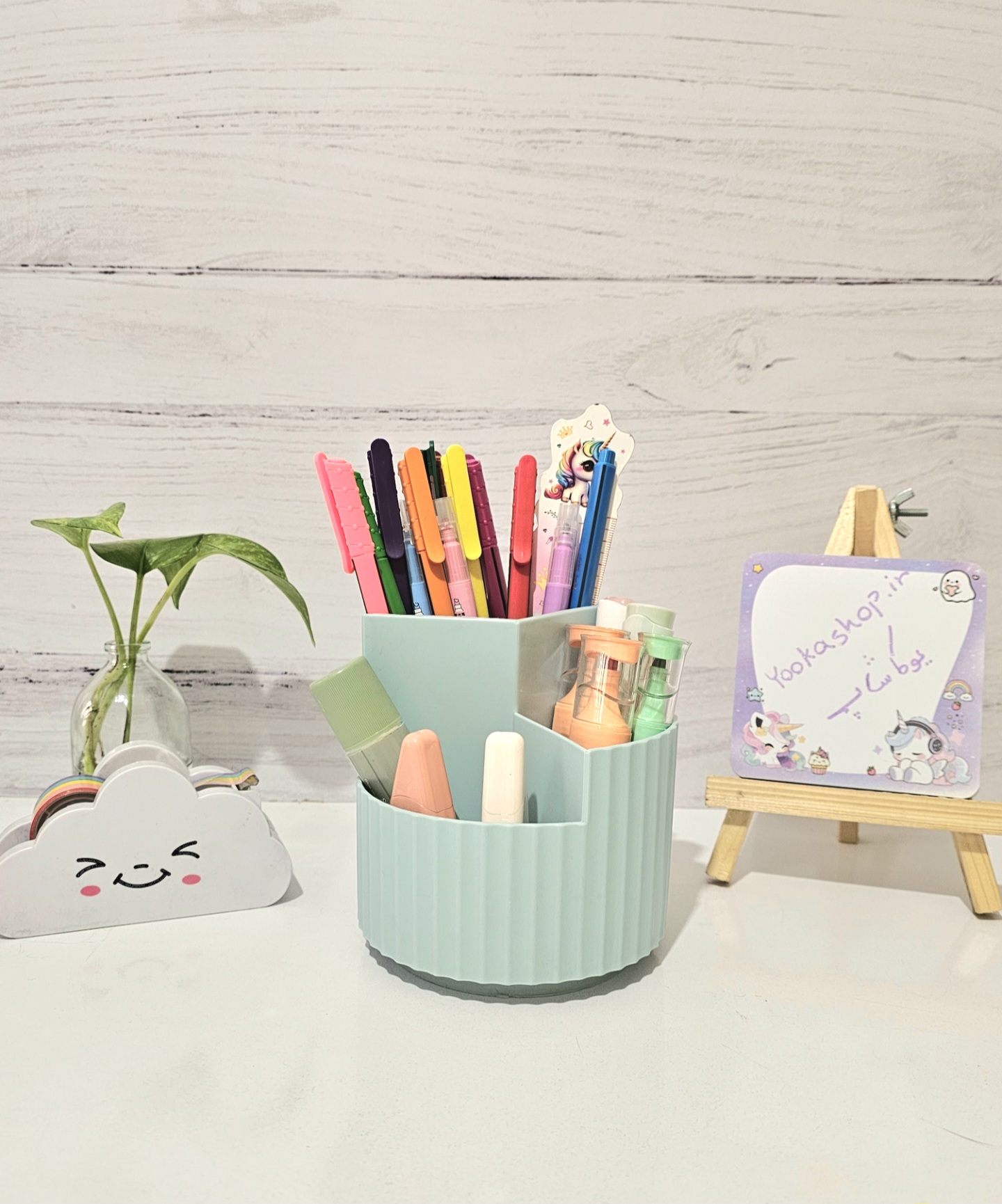 جاقلمی رومیزی چرخان رنگ سبزآبی